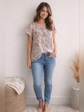 Roz & Ali Petite Floral Blouse Soft Feminine Chic Top Petite Medium